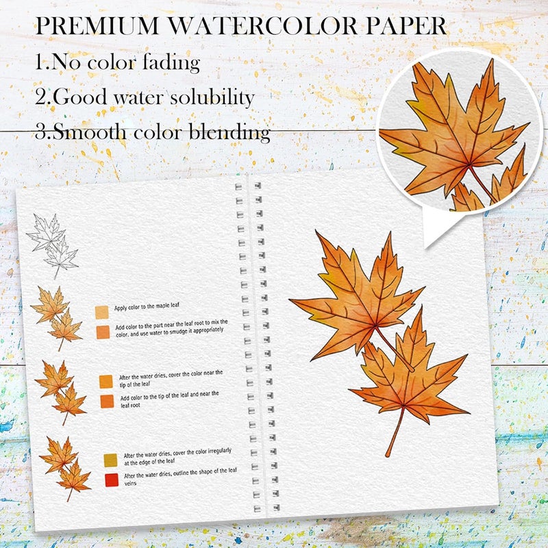 ADEVIAN Watercolor Workbook, Watercolor Workbook Paint Book Beginner Friendly, 12 Different Patterns Stress-Relieving Art Crafts for Creative Exploration Gift for Women Adults Teens (Autumn, 1) - Image 3